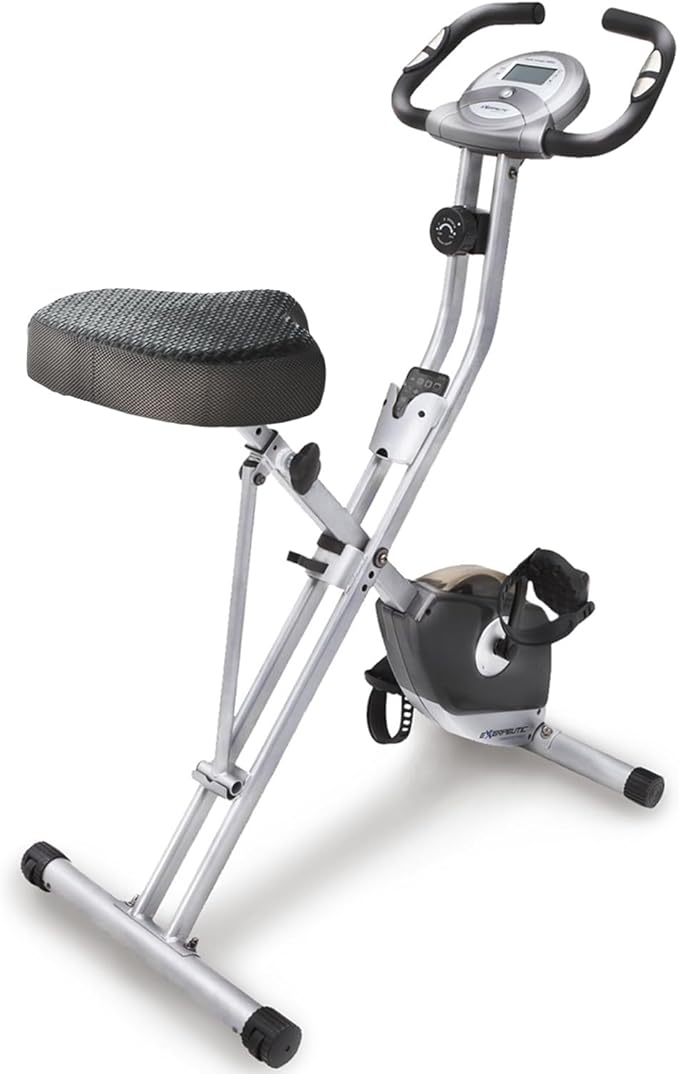 Exerpeutic Foldable Exercise Bike, 8 levels of Resistance Stationary Bicycle with Airsoft Seat, LCD Display to Track Distance, Calories, Time and Speed