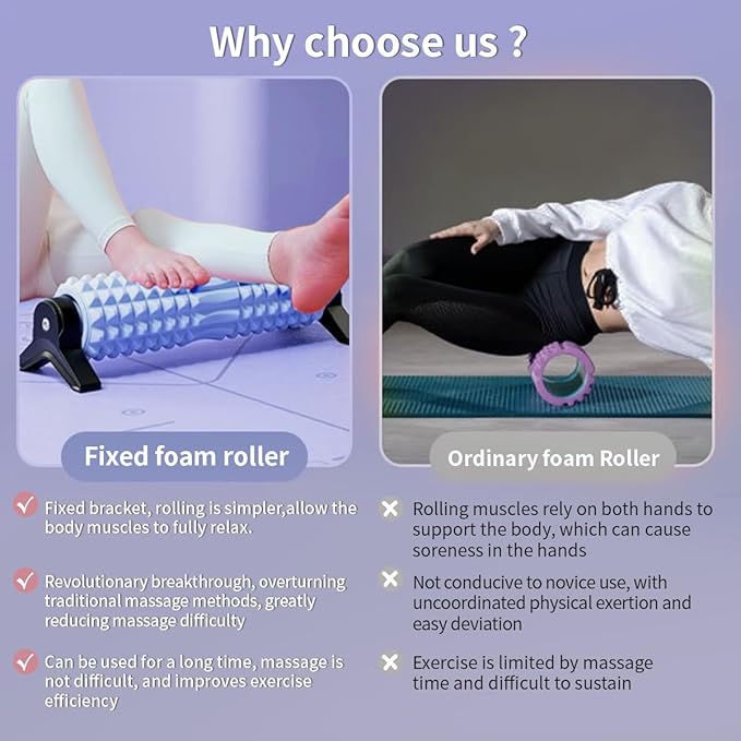 New Upgrade Bracket Foam Roller, 21 Inch Firm Deep Tissue Muscle Massager for Back Leg Pain & Sore Muscles (Blue)