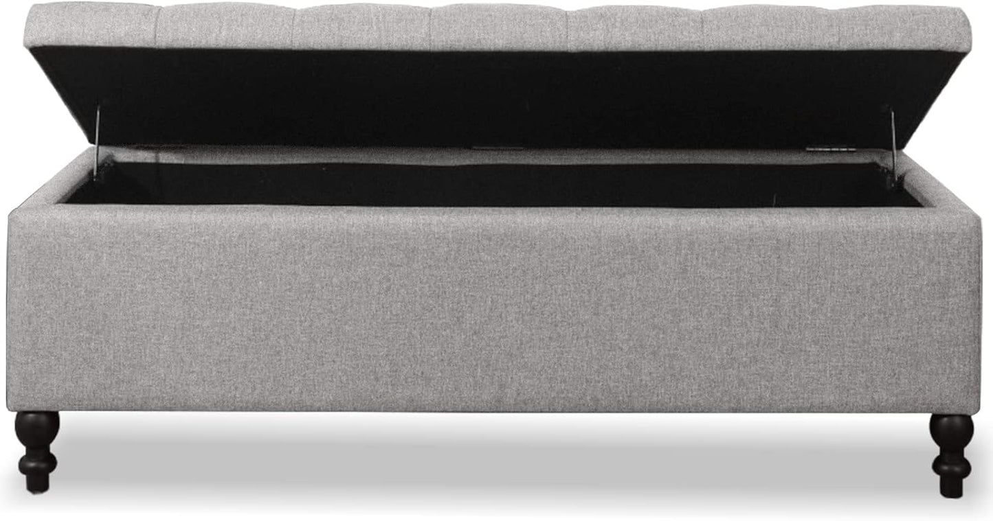 Storage Ottoman 50.2 Inches Upholstered Fabric Storage Ottoman Bench，Button Tufted Ottoman with Storage for Living Room，Bedroom End of Bed Bench Withstands 301lbs(Grey-TP)