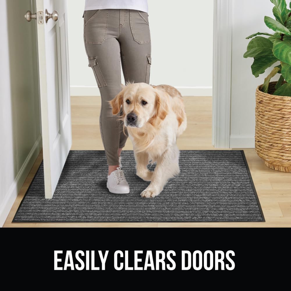 GORILLA GRIP Traffic Guard Door Mat, 60x36, Heavy Duty Welcome Mats, Commercial Office Space Doormat, Waterproof, Fade Resistant, Strong Rubber Backing, Low Profile, Shoe and Boot Scraper, Light Gray