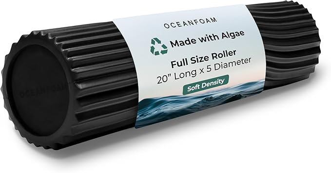 Oceanfoam Soft Tidal Roller (Black) - Low Density Foam Roller for Physical Therapy, Back Pain, Excercise & Stretching - Wave Textured - Yoga, Athletics, & Wellness - Full Size, 20" x 5"