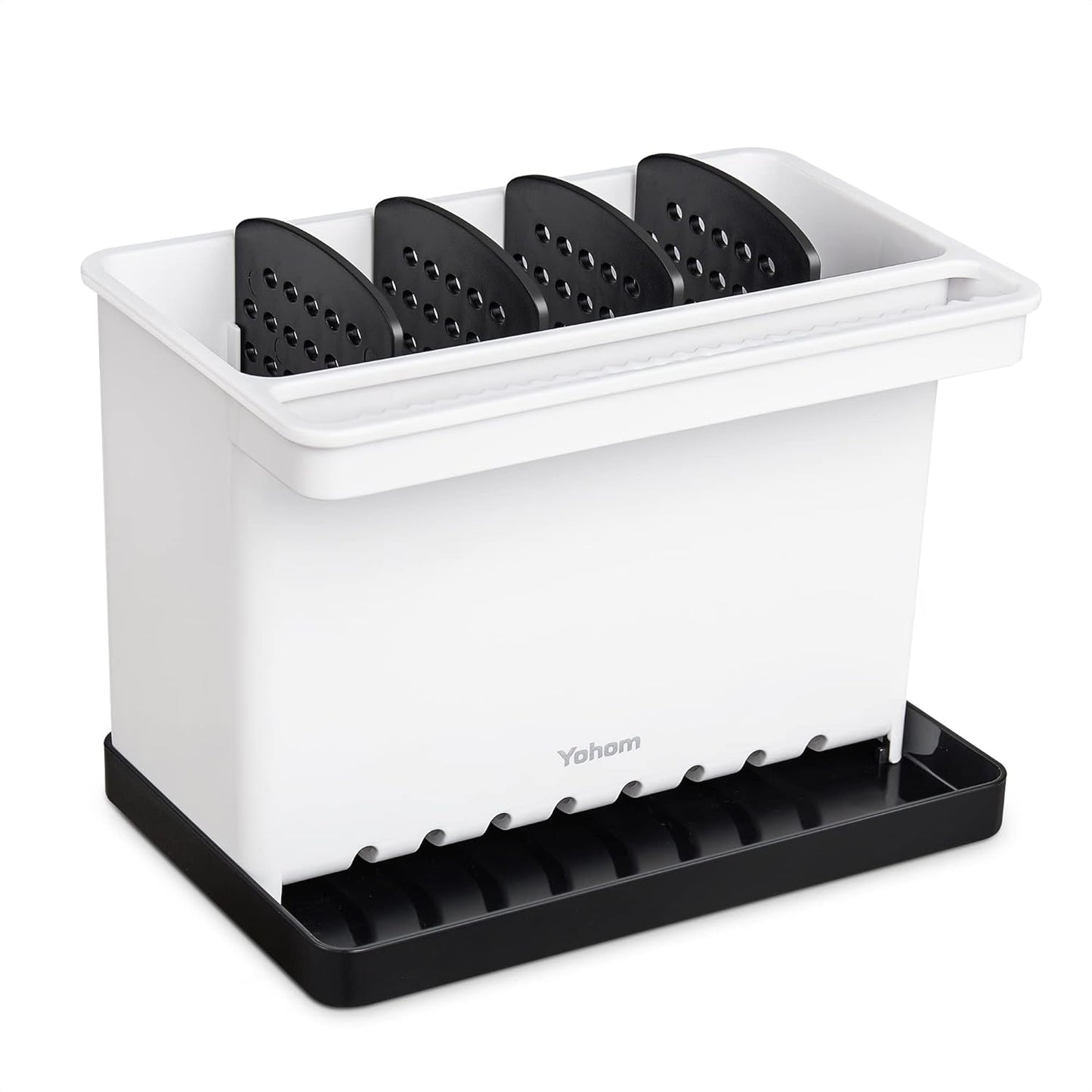 YOHOM Kitchen Sponge Brush Holder for Sink Black Dish Sponge Caddy Countertop Organizer Plastic Scrub Brush Holder with Dividers
