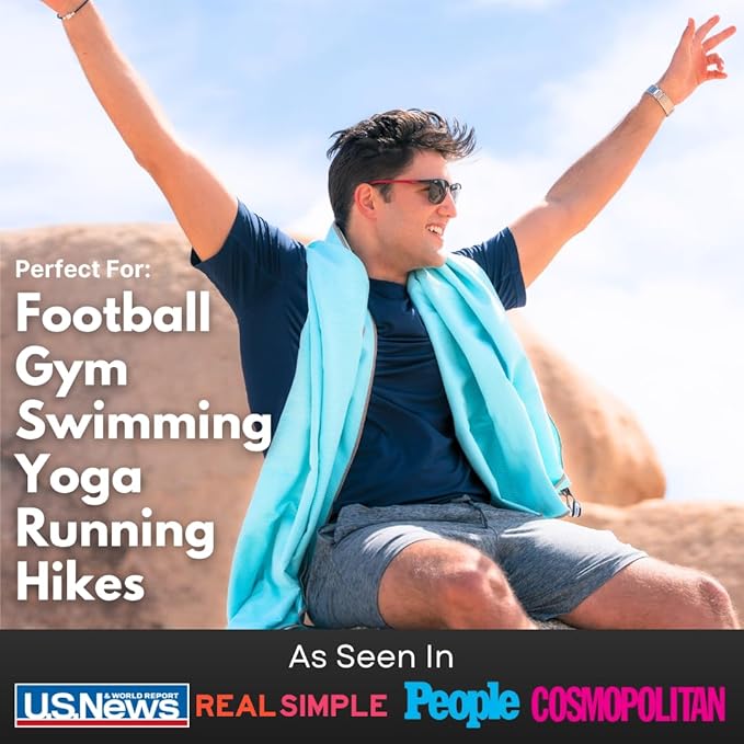 ECCOSOPHY Microfiber Beach Towel – Quick Dry Gym Towel, Highly Absorbent with Ribbed Texture, Lightweight – Ideal for Travel, Pool, Yoga, Fitness & Outdoor Adventures – 60x30 Aqua