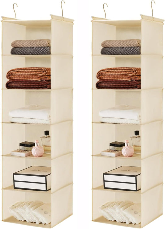 MAX Houser 6 Tier Shelf Hanging Closet Organizer, Closet Hanging Shelf with 2 Sturdy Hooks for Storage,2 Pack, Foldable (Yellow)
