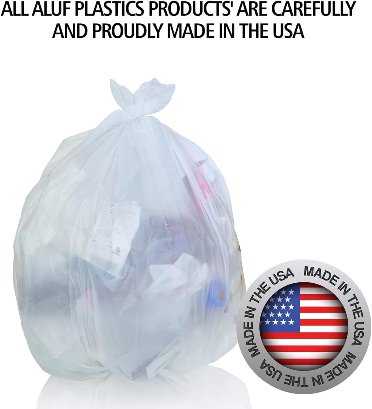 Aluf Plastics High Density Trash Bags, 30 Gallon, 500 Count, 10 Micron (eq), 30" x 37", Clear, for Bathroom, Office, Industrial, Commercial, Janitorial, Municipal, Recycling