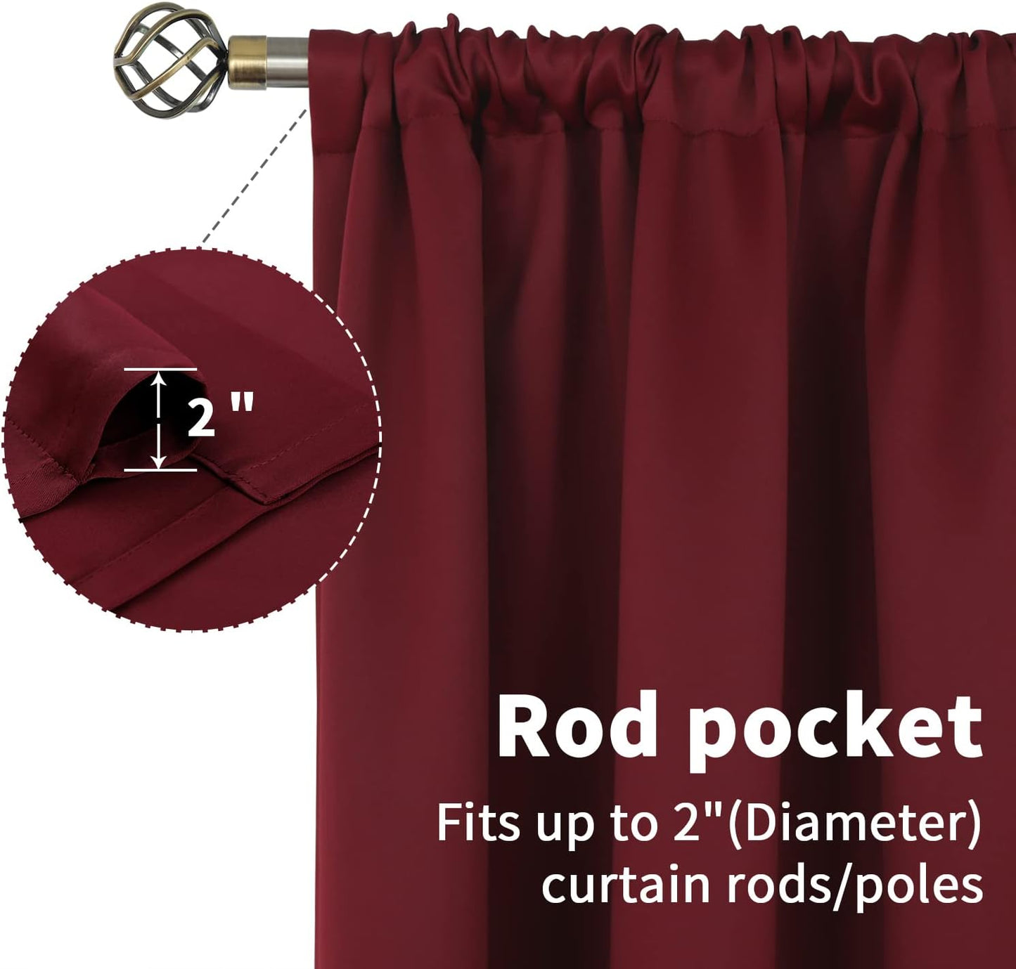 BGment Burgundy Blackout Curtains 84 Inch Length for Bedroom - Rod Pocket Thermal Insulated Room Darkening Shading Drapes for Living Room, 42 x 84 Inch, 2 Panels