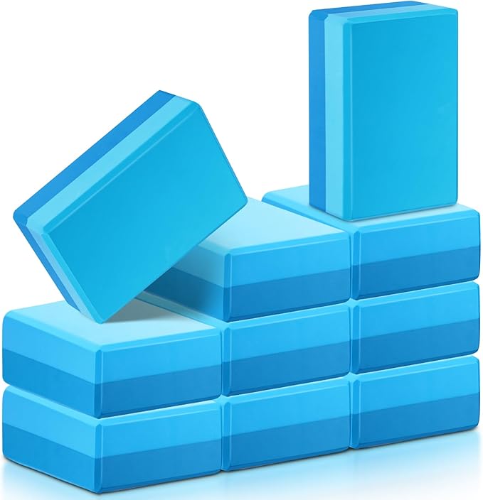 Liliful 10 Pcs Yoga Blocks Bulk Eva Foam Exercise Yoga Brick Soft Non Slip Surface Foam Blocks High Density Yoga Accessories for Workout Stability Balance Deepen Stretches Pilates 9''x6''x3''(Blue)