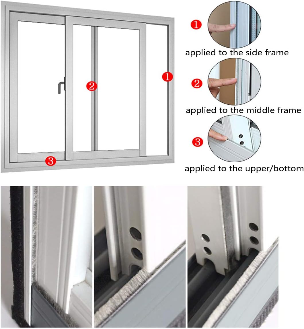 Fuzzy Weatherstripping for Window and Door Frame Side, Pile Self Adhesive Brush Weather Strip Seal Strip Sealer Felt Insulation (16ft x11/32 Backing x 9/16 Brush inch, Grey)
