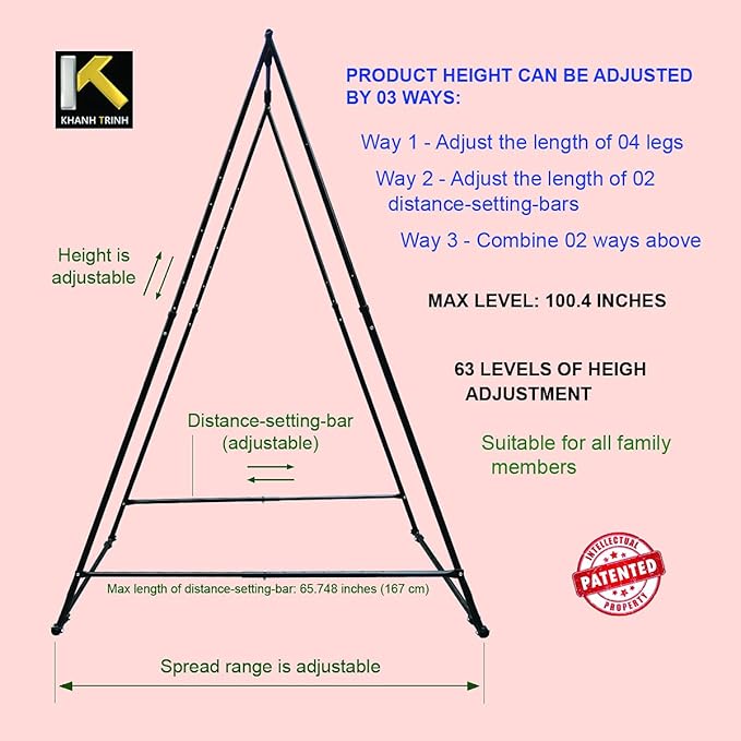 KT Dedicated Stand Frame For Aerial Yoga And Therapy Sensory Hammock Model KT1.1520YG. Foldable, Portable, Height Adjustable, Stable and Durable Upgraded Yoga Swing Stand Frame