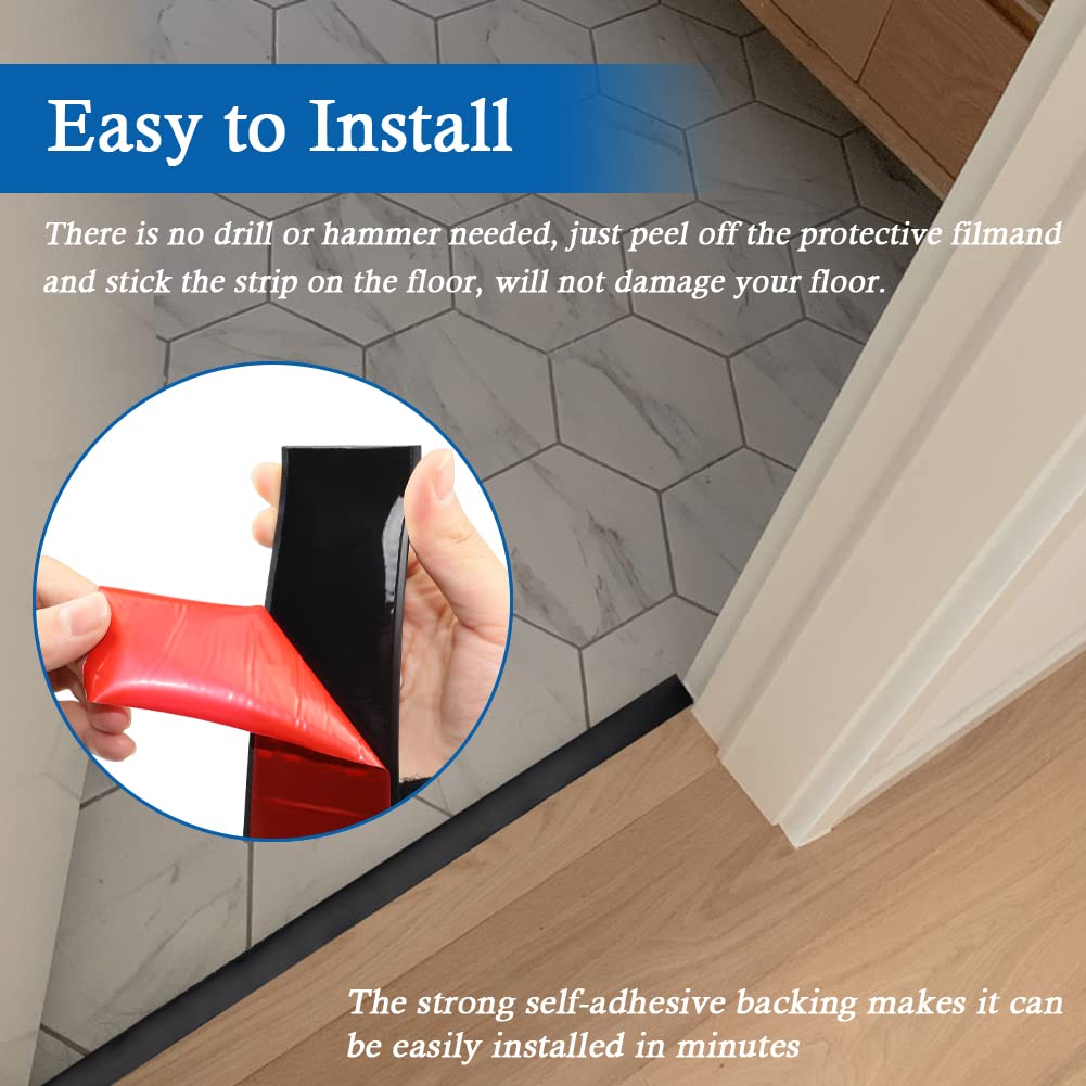 Floor Transition Strip Self Adhesive Floor Cover Strips Laminate 2" Wide Vinyl Flat Divider Transitions (5cm, 20Ft, Black)