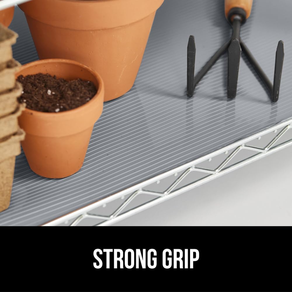 GORILLA GRIP DuraGuard Shelf Liner, Non-Adhesive Cabinet Liners for Kitchen Drawers, Shelves, Refrigerator, Pantry Storage, Bathroom Closet, Durable Waterproof BPA Free Ribbed Plastic, 17.5x10 Gray