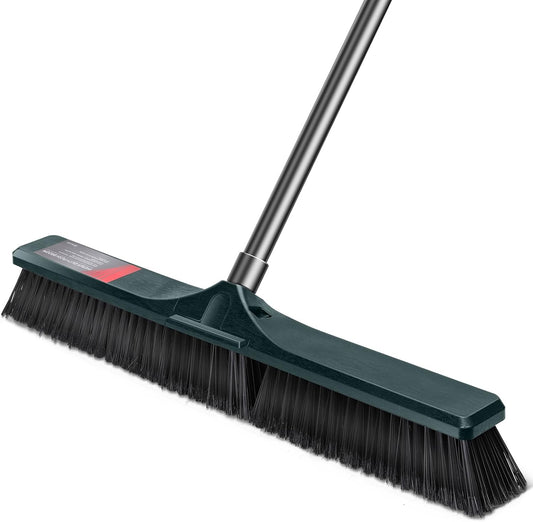 MASTERTOP 24" Push Broom Outdoor, Heavy Duty Garden Brush Broom with 58" Long Handle and Stiff Bristles,Commercial Outdoor Broom for Deck Driveway Garage Yard Patio Warehouse Concrete Floor Cleaning