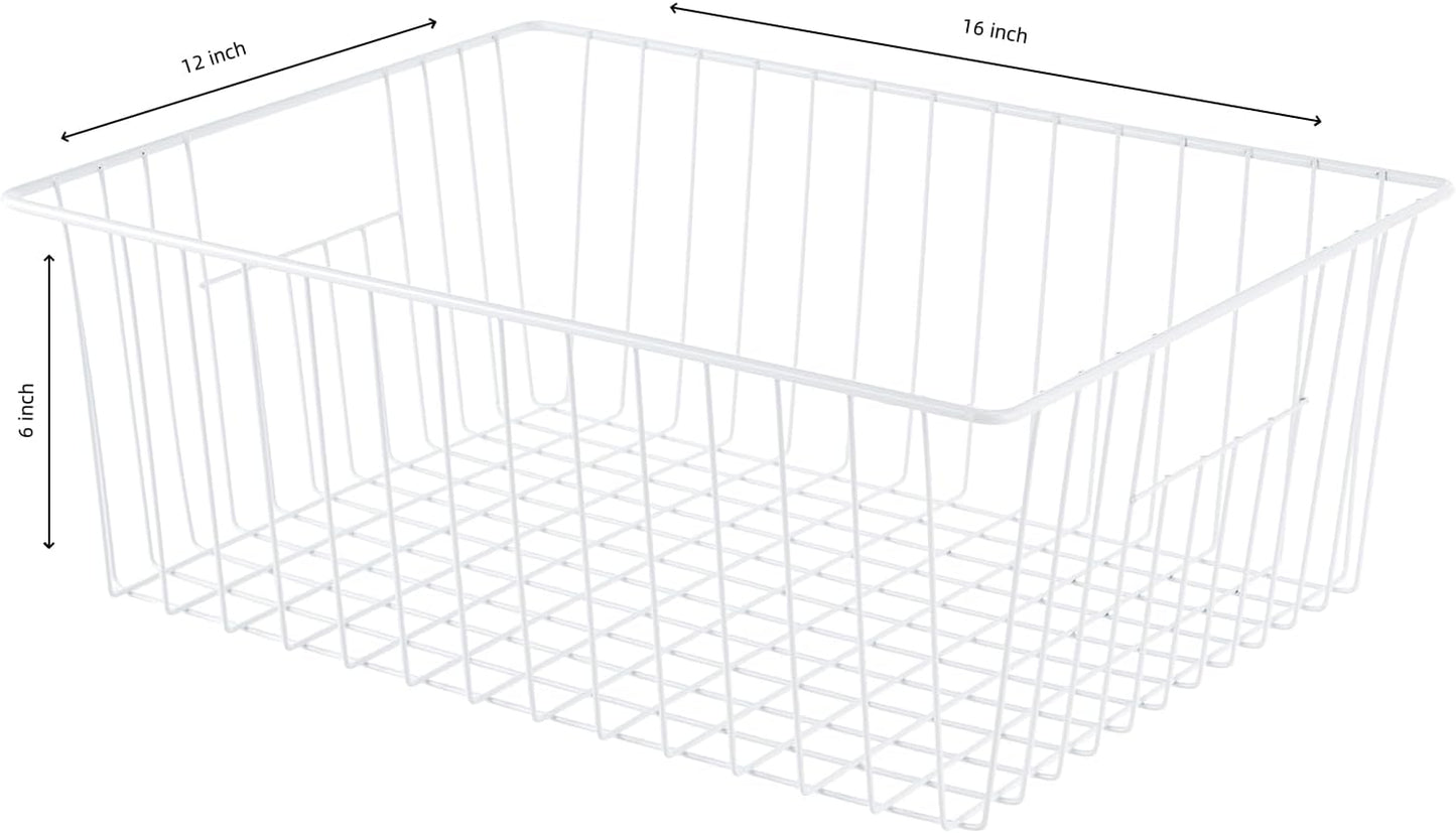 Freezer Organizer Bins, Upright Freezer Baskets for 16, 17, 21 cu.ft Standup Freezer, Wire Storage Baskets with Built-in Handles, 6Pcs, White