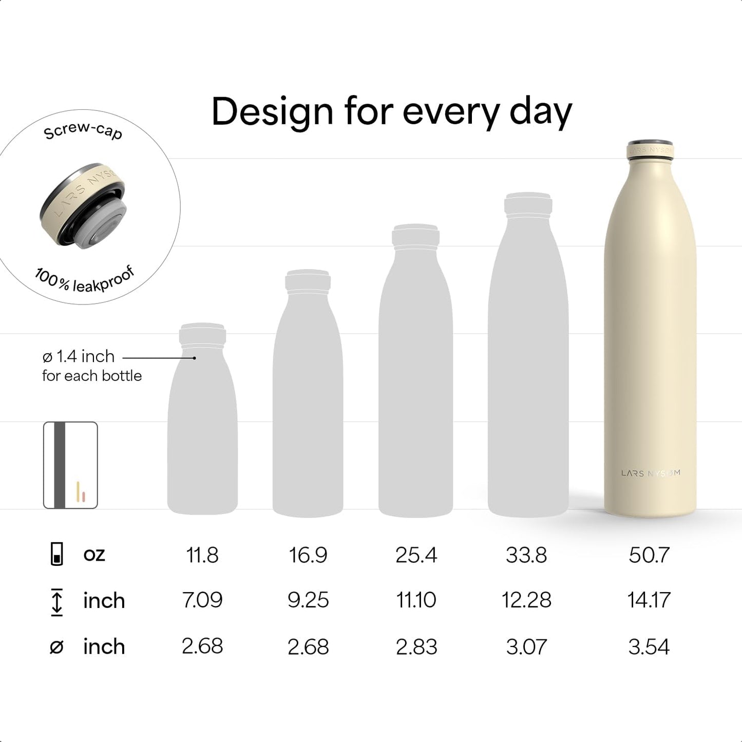 LARS NYSØM Stainless Steel Insulated XL Water Bottle 12oz 17oz 25oz 34oz 51oz | Insulated Thermo Flask for Hot and Cold Beverages | Leakproof Drinking Bottle (Brick Red, 50.7 oz)