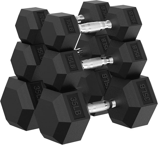PAPABABE Hex Dumbbell Set, 45-135 lb Rubber Encased Home Gym Dumbbells, Weights Dumbbells Set for Women & Men, Hand Weight with Anti-Slip Grip