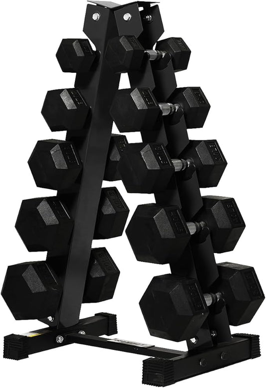 RitFit 250LB/300LB Rubber Hex Dumbbell Sets with Weights Rack, Multiple Color Choices Available, Great Gym Equipment for Home, Strength Training, Workouts