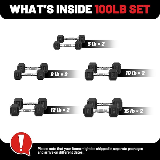 PAPABABE Hex Dumbbell Set 45-550 lb, Rubber Encased Home Gym Dumbbells, Weights Dumbbells for Women & Men, Hand Weight for Strength Training