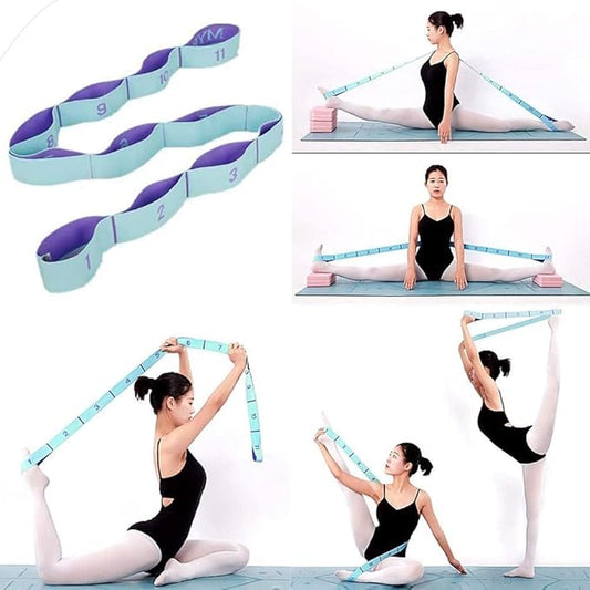Stretching Strap with Loops - Portable Leg Stretcher Elastic Exercise Band - Flexibility Trainer Fitness Stretching Equipment for Yoga, Pilates, Ballet, Physical Therapy - 11 Loops