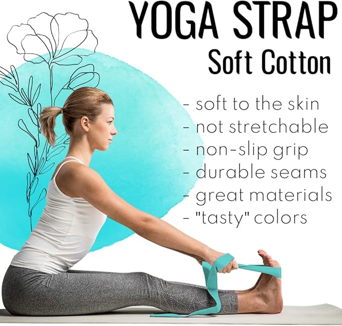TECEUM Yoga Strap & Mat Strap – 2 IN 1 – Cotton – 6 ft 8 ft 10 ft (30+ colors) – Adjustable Non-Slip Belt for Yoga, Pilates, Stretching, Physical Therapy, Fitness & Home Workout – For Carrying Mats