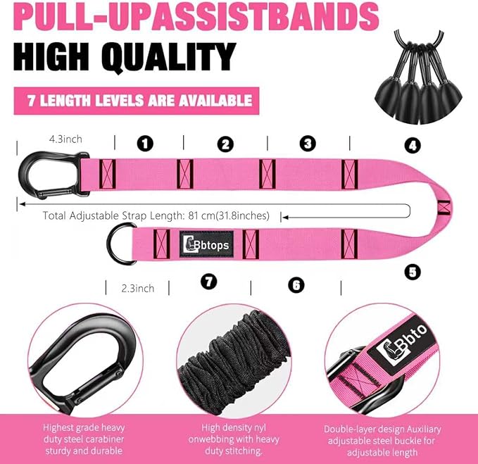 Pull Up Assistance Bands,Up to 300 lbs Assistance,Adjustable Heavy Duty 4 Resistance Bands for Pull up, with Feet/Knee Rest, Handle and Door Anchor for Home Gym Fitness Exercise Strength Training