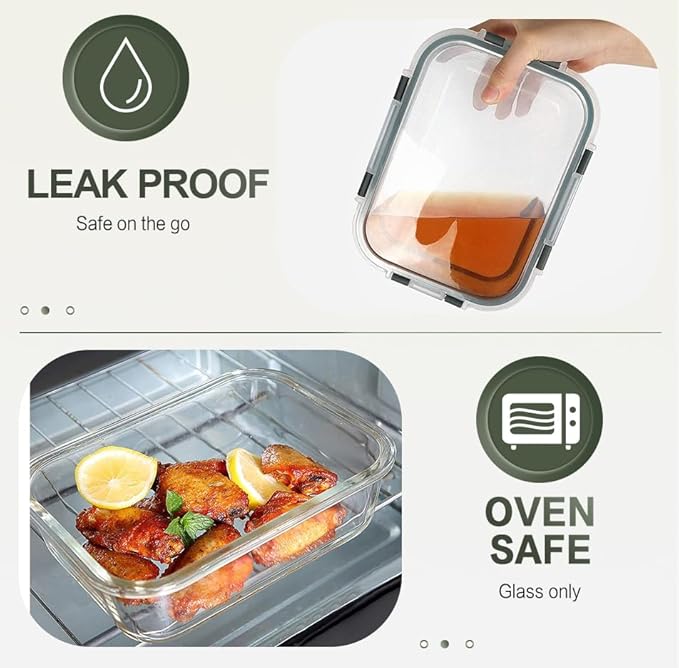 10 Packs 30 oz Glass Meal Prep Containers,Glass Food Storage Containers with Lids,Airtight Lunch Bento Boxes,Microwave,Freezer and Dishwasher,Gray