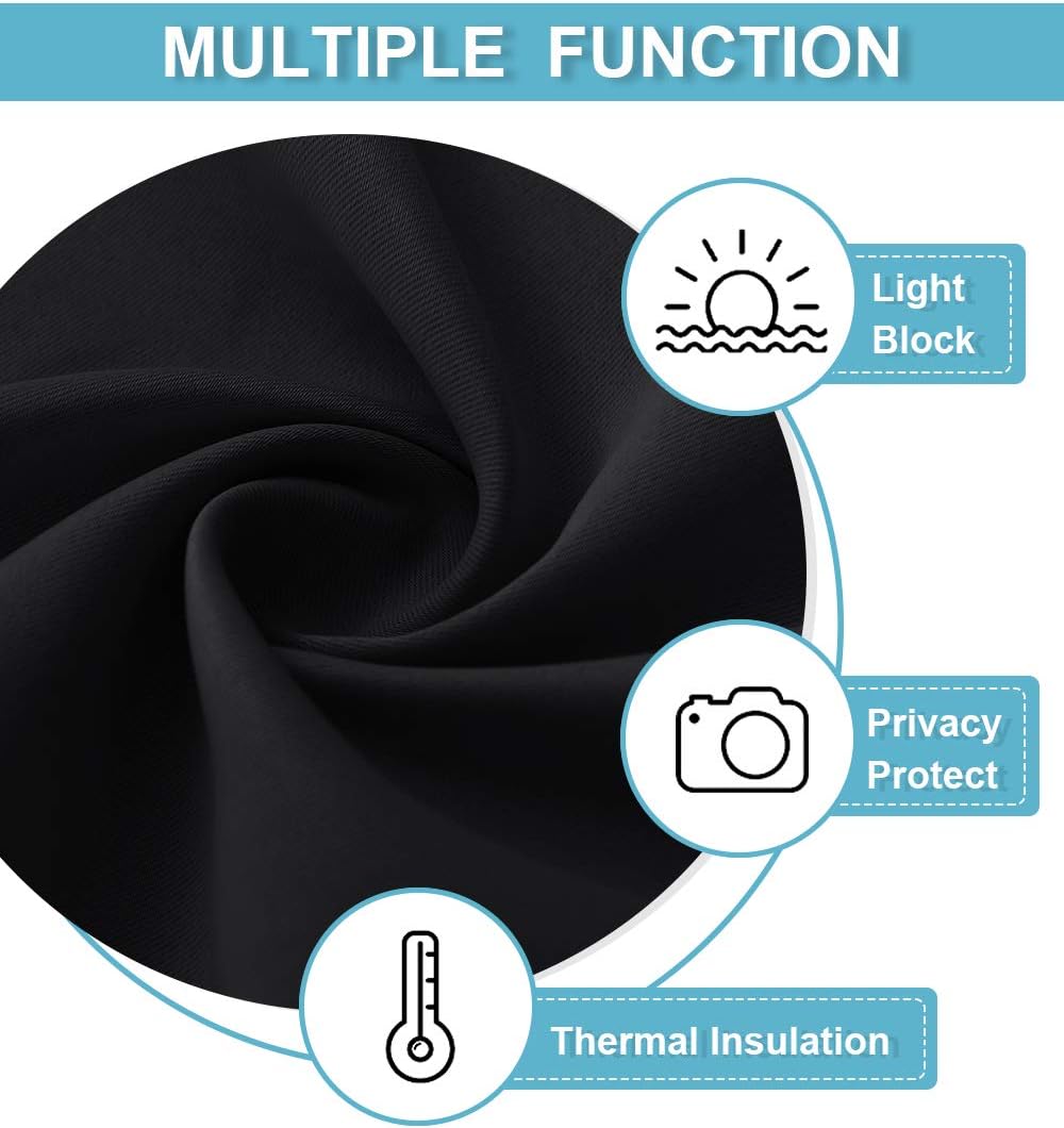 RYB HOME Blackout Curtains for Kitchen, Over Sink Privacy Curtains Window Decor, Thermal Insulating Drapes for Bathroom Cafe Bedroom Small Window, W 42 x L 24 inch, Black, 2 Panels