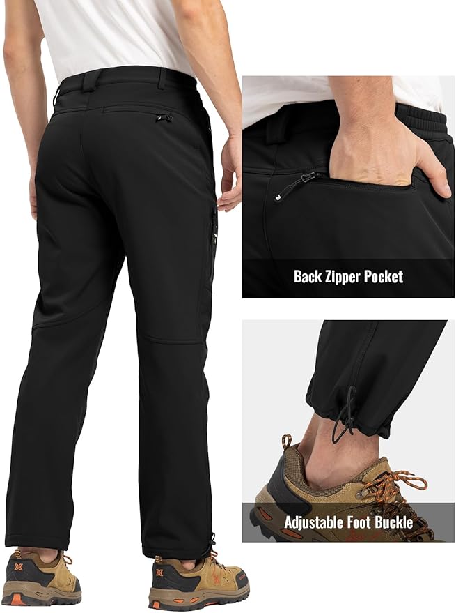 Rdruko Men's Snow Pants Waterproof Insulated Winter Hiking Pants Snowboard Fleece Lined Softshell Ski Pants