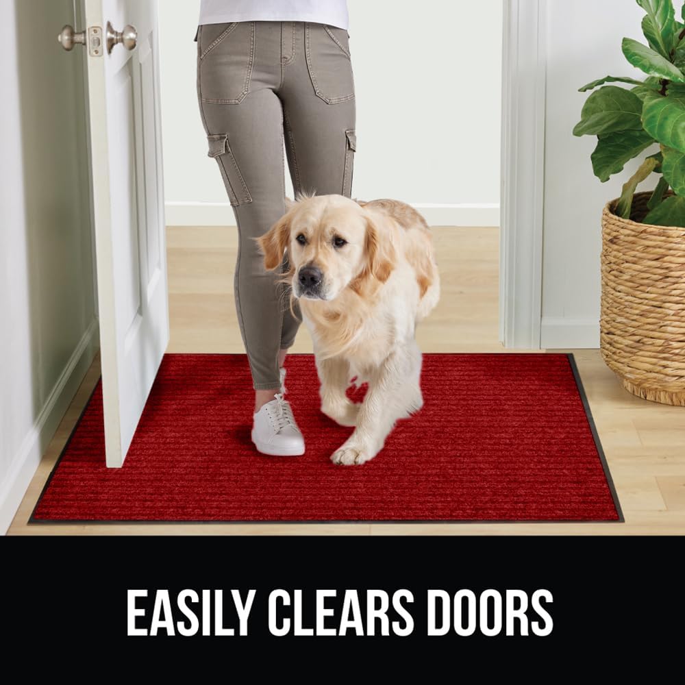 GORILLA GRIP Traffic Guard Door Mat, 59x24, Heavy Duty Welcome Mats, Commercial Office Space Doormat, Waterproof, Fade Resistant, Strong Rubber Backing, Low Profile, Shoe and Boot Scraper, Red