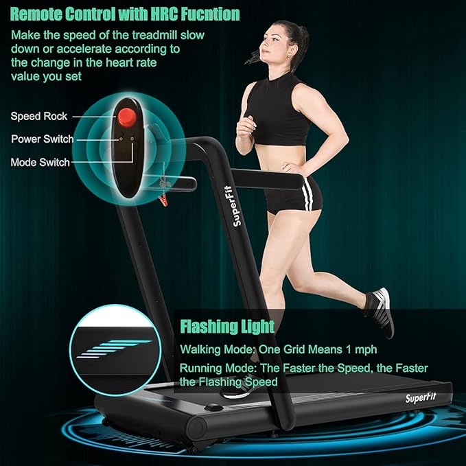 GYMAX Walking Pad, 4.75HP Under Desk Treadmill with LED Touch Screen, App Control, Built-in Speaker & Handle, 2 in 1 Folding Compact Portable Treadmill for Home Small Space