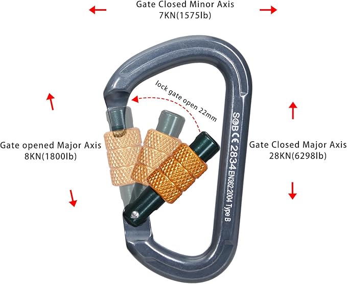 SOB Auto Locking Climbing Carabiner Clips,Heavy Duty Asymmetrical Carabiner Connector Used for Rappelling Gear Rescue Outdoor Projects Dog Leash