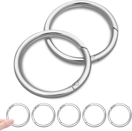 10Pack 2" Large Round Carabiner Clips, Metal Spring O Rings for Organizer Key Rings, Paracord Keychain Lanyard, Pet Chains, Purse Hardware, Key Snap Hooks DIY Accessory (Silver)