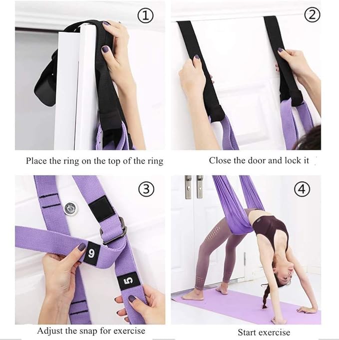 Yoga Stretching Strap, Adjustable Height Leg Stretcher Waist Back Stretch Band Aerial Yoga, Anti-gravity Inversion Exercises Door Flexibility Tensile Trainer for Rehab Pilates Dance Splits