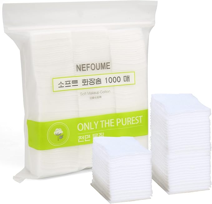 1000 PCS Thin Makeup Facial Cotton Pads, Square Makeup Remover Cotton Pads, Facial Eye Lip Nail Polish Makeup Remover, Non-Woven Cotton, Lint Free