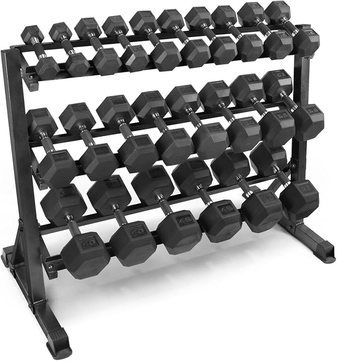 WF Athletic Supply Rubber Encased Hex Dumbbells with Rubber Grip Contoured Handle for Muscle Toning, Strength Building & Full Body Workout