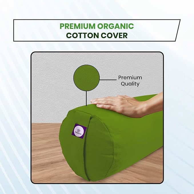 Yogikuti Iyengar Yoga Bolster for Restorative Yoga and Meditation – Lightweight Cotton Support Pillow with Handle for Easy Carry, Versatile for Pose Modification, Balance, Back Relief, and Relaxation