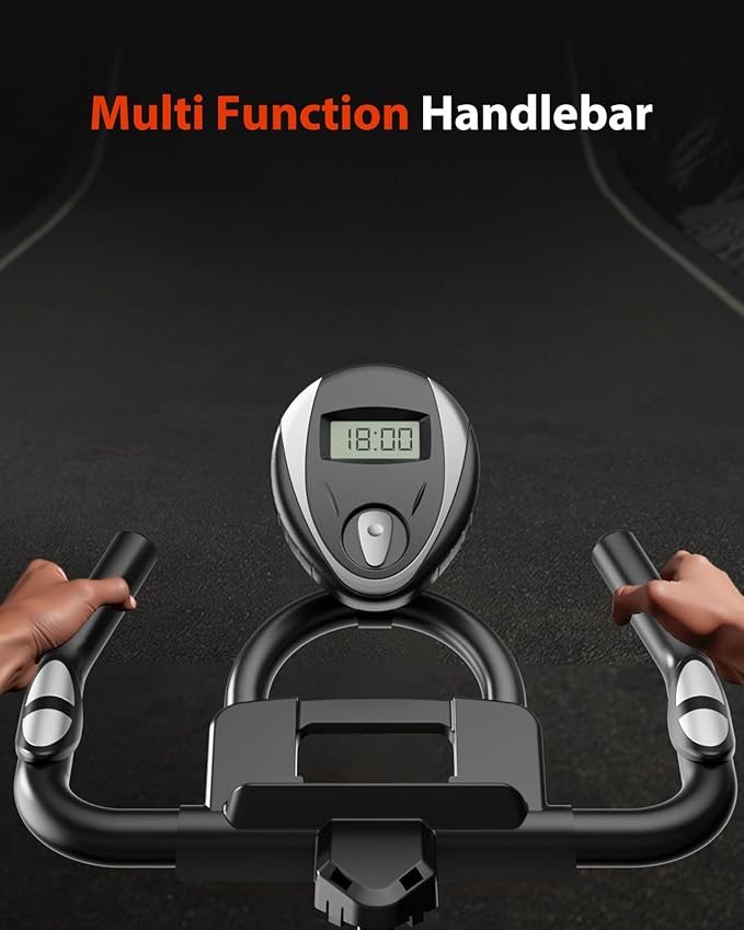 Exercise Bike, Brake Pad Stationary Bikes for Home with App Compatible, Low Noise Indoor Cycling Bike, 300lbs Capacity Compact Workout Bike with Tablet Mount & Extra Comfort Seat