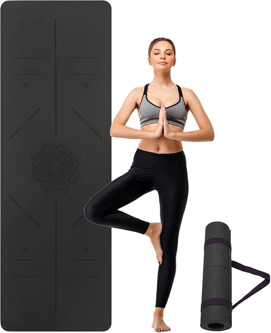 Yoga Mat Non Slip, Anti-Tear 3/16 Thick TPE Yoga Mats for Women and Men, 72"x24" Exercise & Fitness Mat with Carrying Strap, Workout Mats for Yoga, Pilates and Floor Exercise