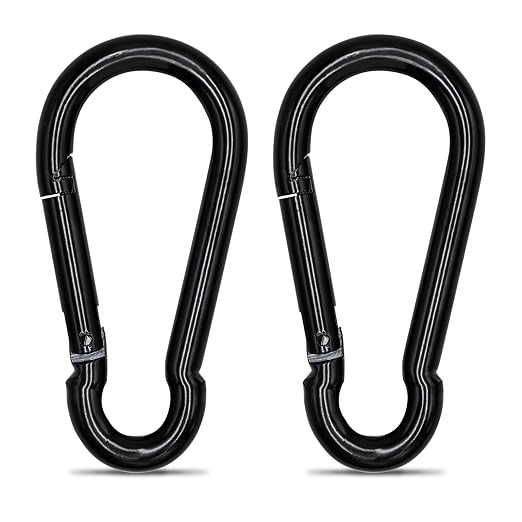 KINLINK 2 Pack Black Carabiner Clip, 5.5 inch Heavy Duty Spring Snap Hook, Large Caribeener Clips for Camping, Swing Set, Hammock, Hiking, Travel, Weight Lifting Machine, Home Gym Equipment