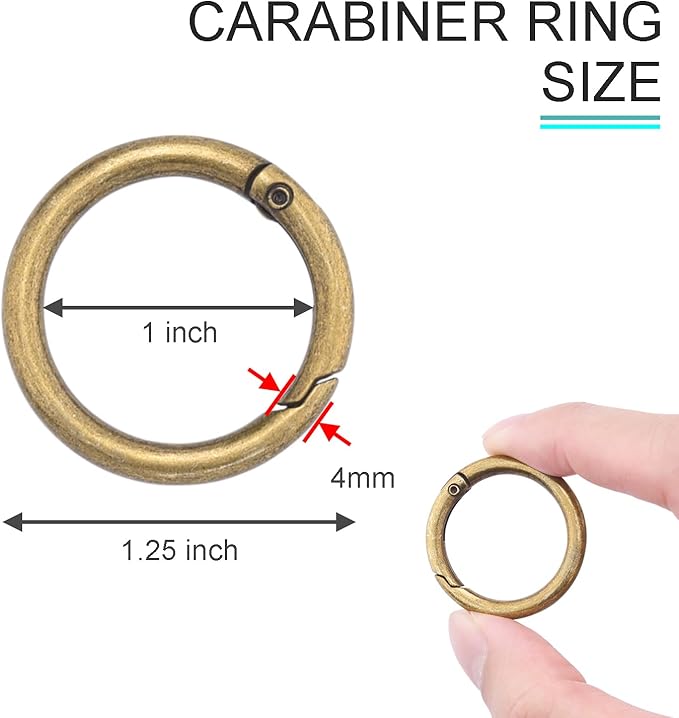 10Pack 1 Inch Metal Spring O Rings Clip Keychain, Round Carabiner Clips Keyrings Snap Hook Buckle, Purse Shoulder Bag Chain Rings Clip Replacement Paracord Keychain Lanyard Leather DIY Crafts (Bronze)