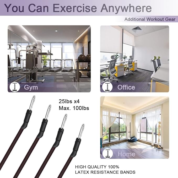 Pedal Resistance Band, 4-Tube Elastic Pull Rope, Sit-up Equipment, Yoga Strap Bodybuilding Expander, Exercise Bands, Fitness Equipment for Abdomen, Waist, Arm, Leg Stretching Slimming Training