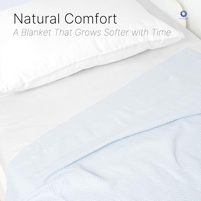 100% Cotton Herringbone Weave Blankets, 108"X90" King,Throw Blanket for Bed,All Season Cotton Blanket, Cozy Blanket,Throws Bed Blanket, Throw Blanket for Couch,Modern Home Decor -Light Blue