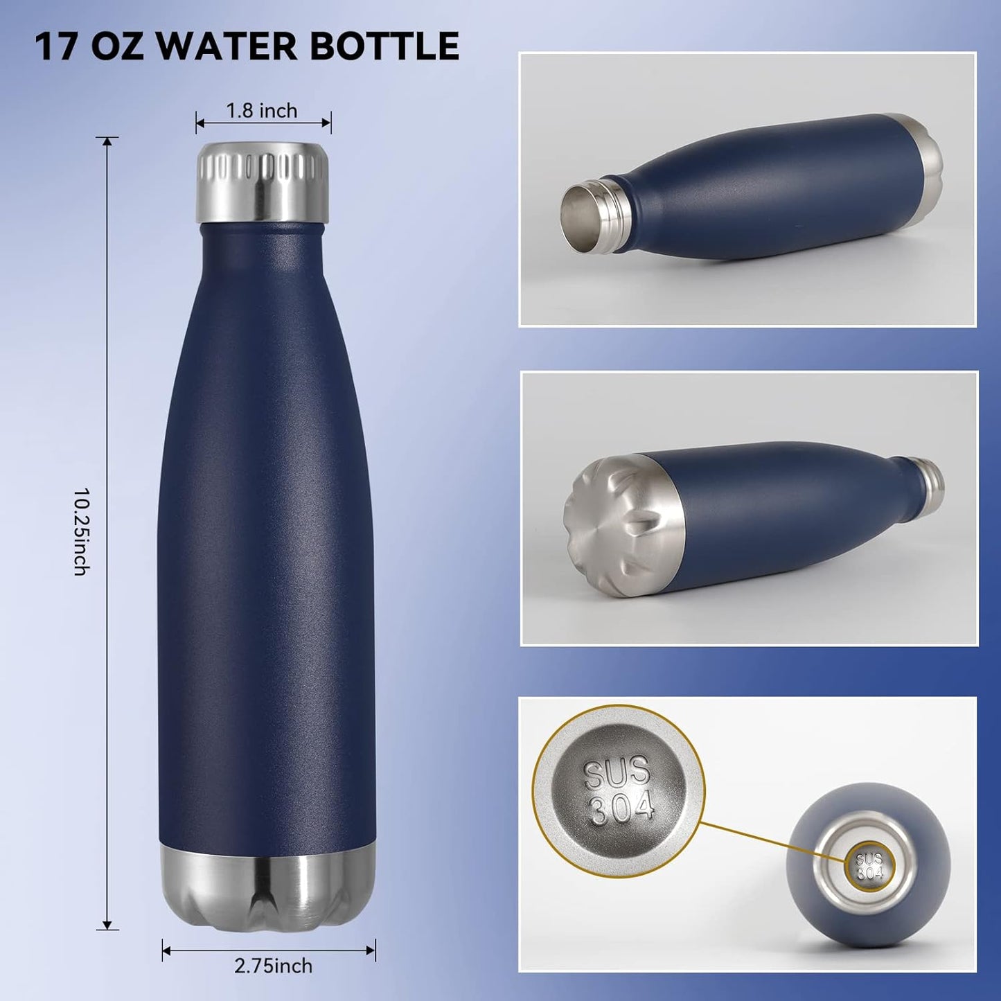 VEGOND 17oz Stainless Steel Water Bottles Bulk, Reusable Metal Sports Water Bottle Keeps Drink Hot and Cold, BPA Free Double Wall Vacuum Cola Shape Insulated Water Bottles for Camping Gym, 8 Pack