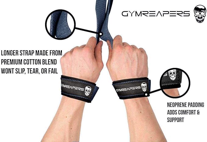Gymreapers Lifting Wrist Straps for Weightlifting, Bodybuilding, Powerlifting, Strength Training, & Deadlifts - Padded Neoprene with 18 inch Cotton