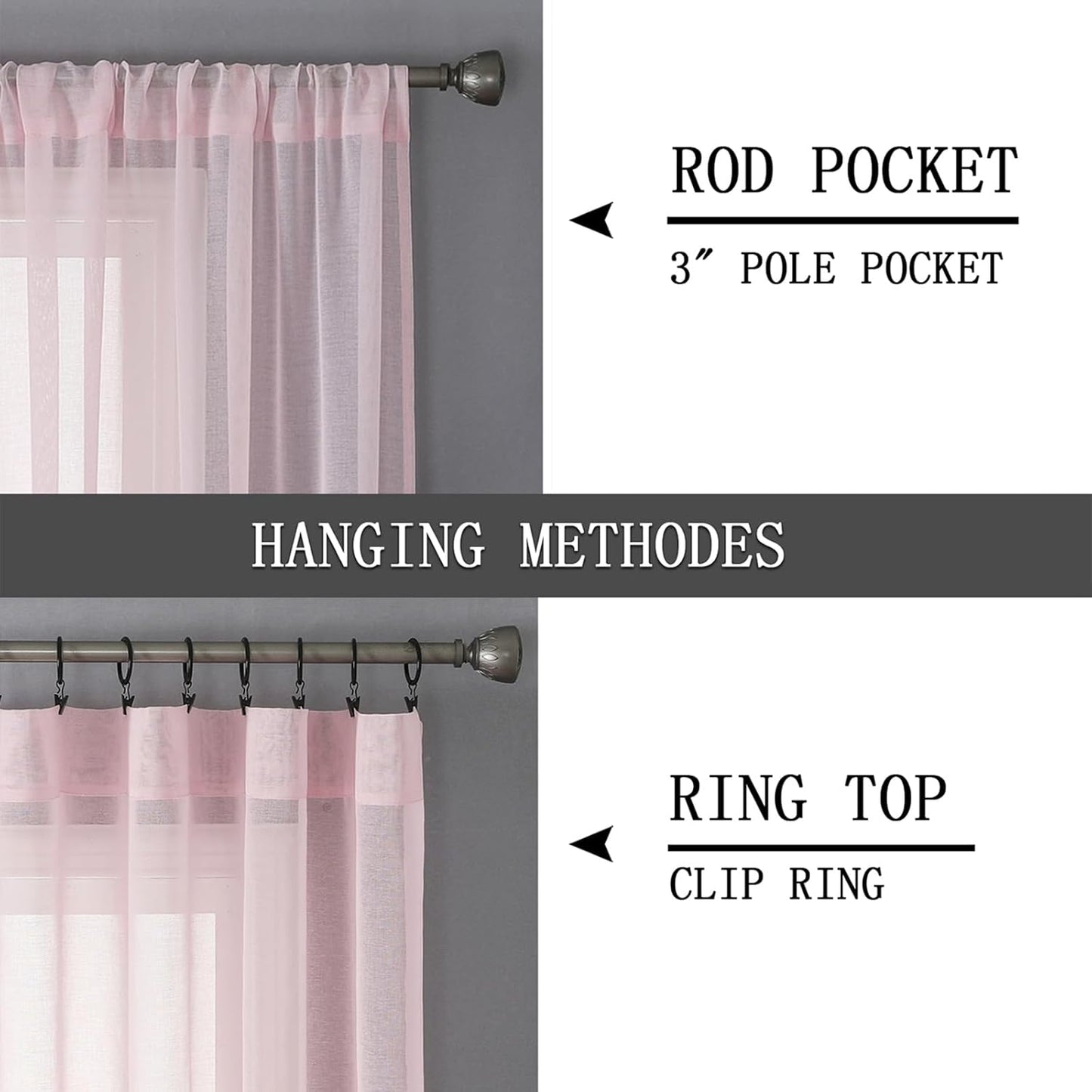 Tollpiz Short Sheer Curtains Living Room Linen Textured Curtain Sheers Light Filtering Voile Rod Pocket Curtains for Bedroom, 38 x 45 inches Long, Pink, Set of 2 Panels