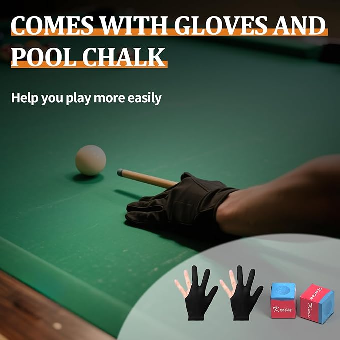 Kmise Pool Cue Stick Set, Canadian Maple 58 Inch 18 19 20 21oz 13mm Tips, New Upgraded Irish Linen Wire Grip Billiard Table Cues Sticks, 4 Colors Optional, W/Chalk, Gloves for Bar Professional Adults