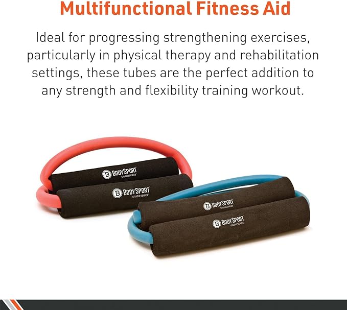 Body Sport Loop Tubing , Resistance Band with Foam Pad Handles for Strength Training and Rehabilitation