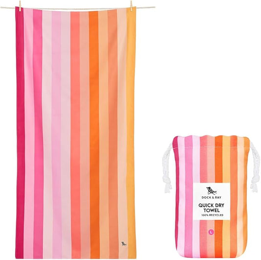 Dock & Bay Quick Drying Towel - for Sports & Gym - Compact, Lightweight - 100% Recycled - Includes Bag - Summer - Miami Sorbet, Extra Large (200x90cm, 78x35)