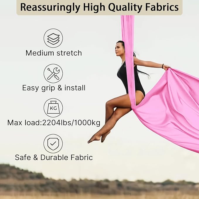15/25 Yards Aerial Silk Professional Indoor Aerial Yoga Hammock Fabric Outdoor Fitness Silk for Dance, Circus Training, Home Gym