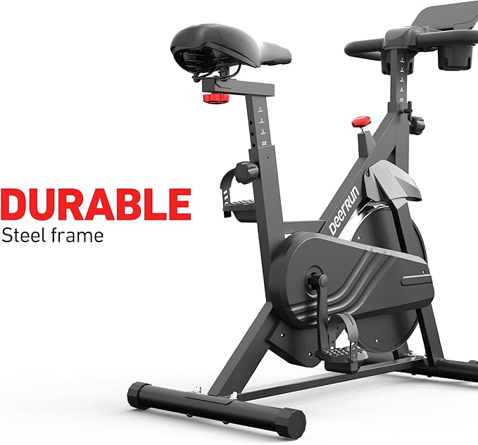 DeerRun Exercise Bike, Indoor Cycling Bike Brake Pad/Adjustable Magnetic Stationary Bike with App, Low Noise Workout Bike for Home Cardio 300lbs Weight Capacity with Pad Mount & LCD Monitor