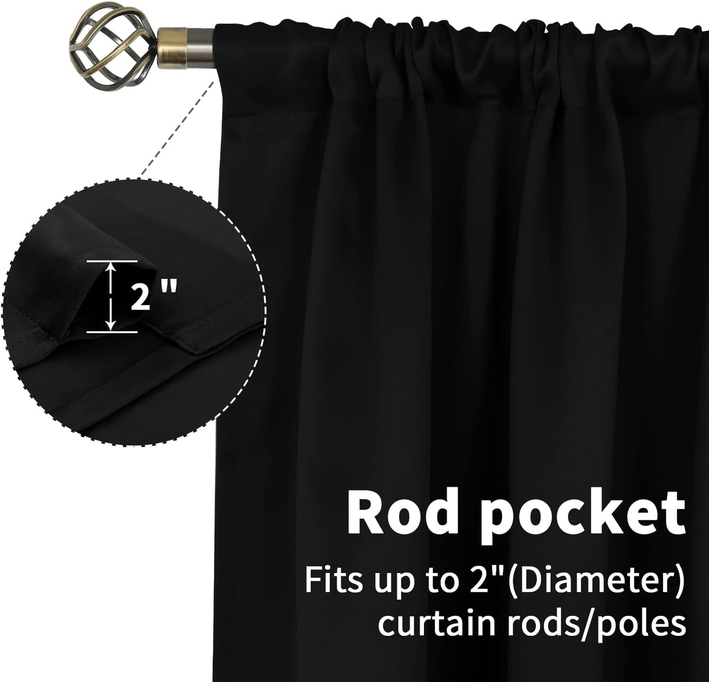 BGment Black Blackout Curtains 90 Inch Long for Bedroom 2 Panels - Room Darkening Drapes Thermal Insulated with Rod Pocket Heat Blocking for Summer Living Room, 52 X 90 Inch
